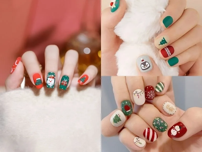 Mẫu nail tay họa tiết Giáng sinh rực rỡ