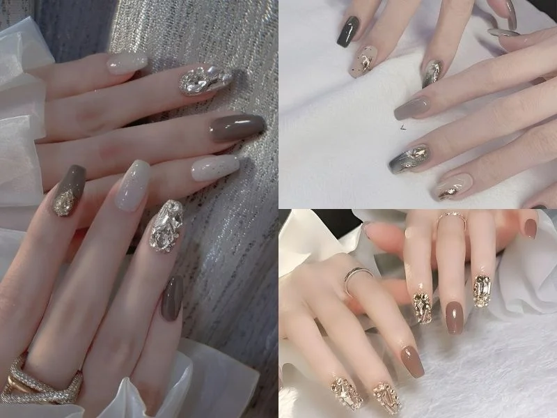 Mẫu nail tay tông màu trung tính và nâu đất