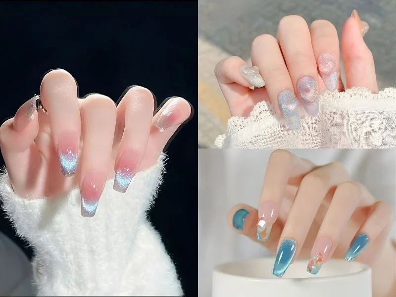 Mẫu nail tay ombre xanh nhạt nhẹ nhàng
