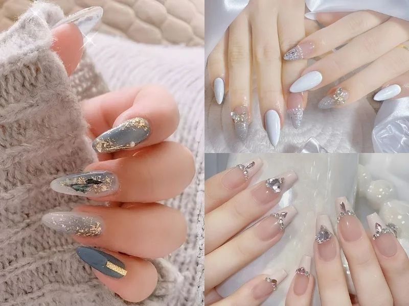 Đính đá lên nail giúp các bạn nữ trông cuốn hút và sành điệu hơn (Nguồn: Nail Groom, Nail by Quynh, Perdi)