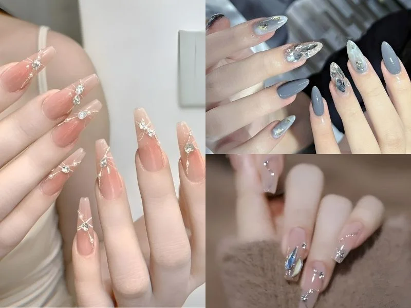 Mẫu nail tay dáng dài đính đá sang trọng