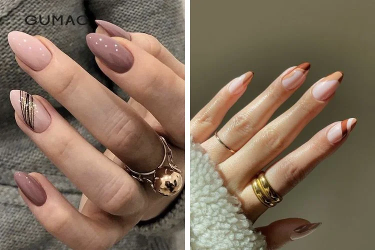 Mẫu nail tay tone màu đất thanh lịch