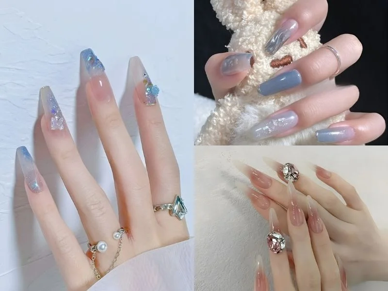 Mẫu nail tay màu xanh dương ombre thời thượng