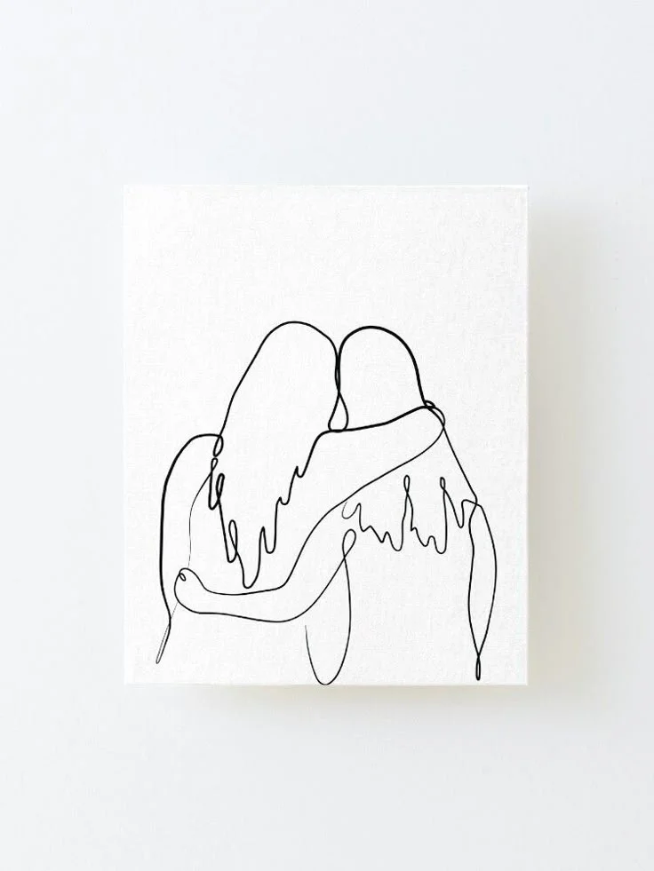 Tranh line art tối giản về hai người phụ nữ ôm nhau