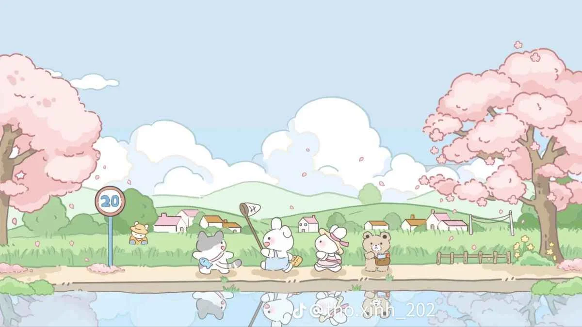 Hình nền iPad cute phong cảnh xuân hồng