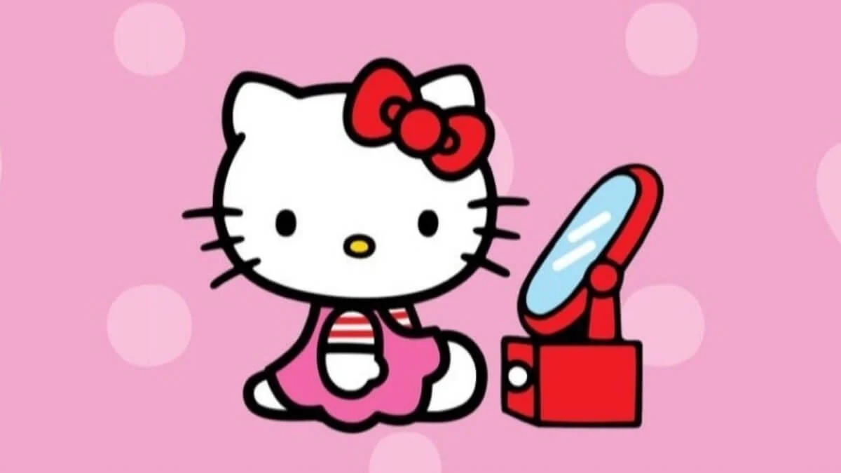 hình nền hello kitty soi gương trang điểm