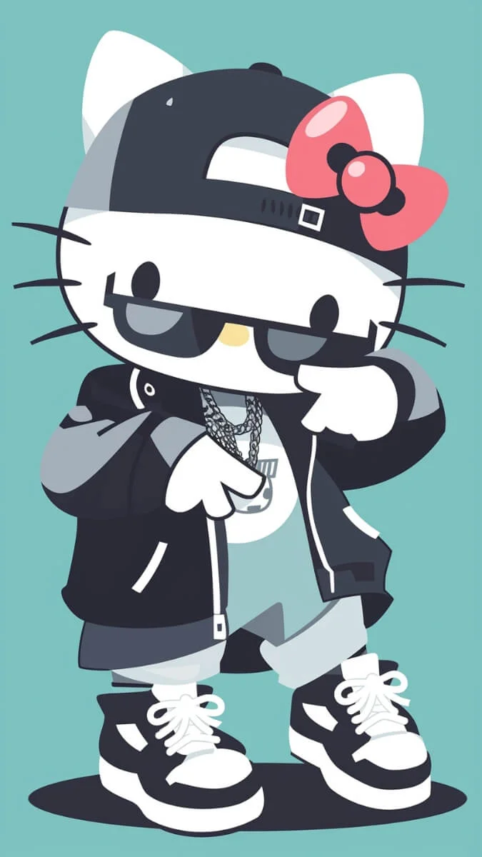 Hình nền hello kitty đội mũ snapback đeo kính râm phong cách hiphop
