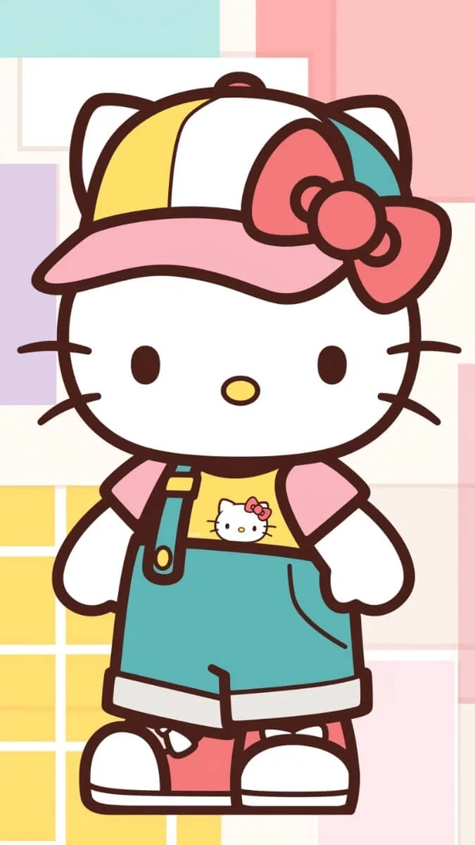 Hình nền hello kitty mặc đồ năng động với yếm xanh cá tính