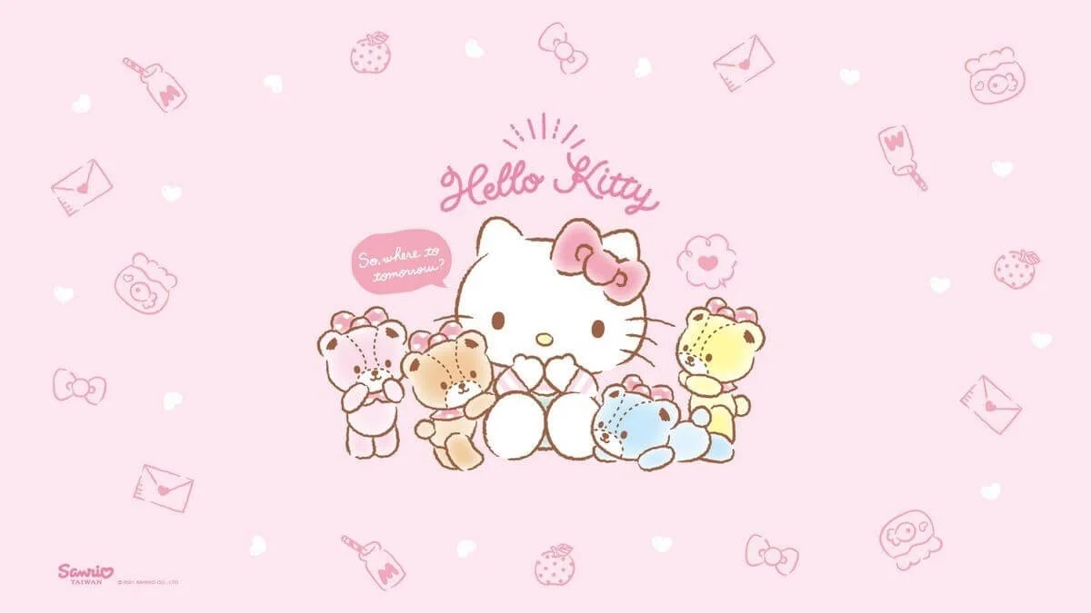 hình nền hello kitty hồng cùng bạn bè