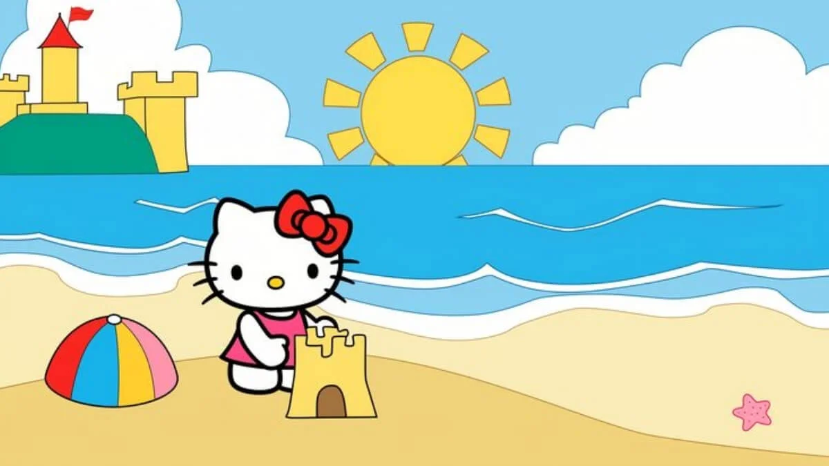 hình nền hello kitty đi biển mùa hè