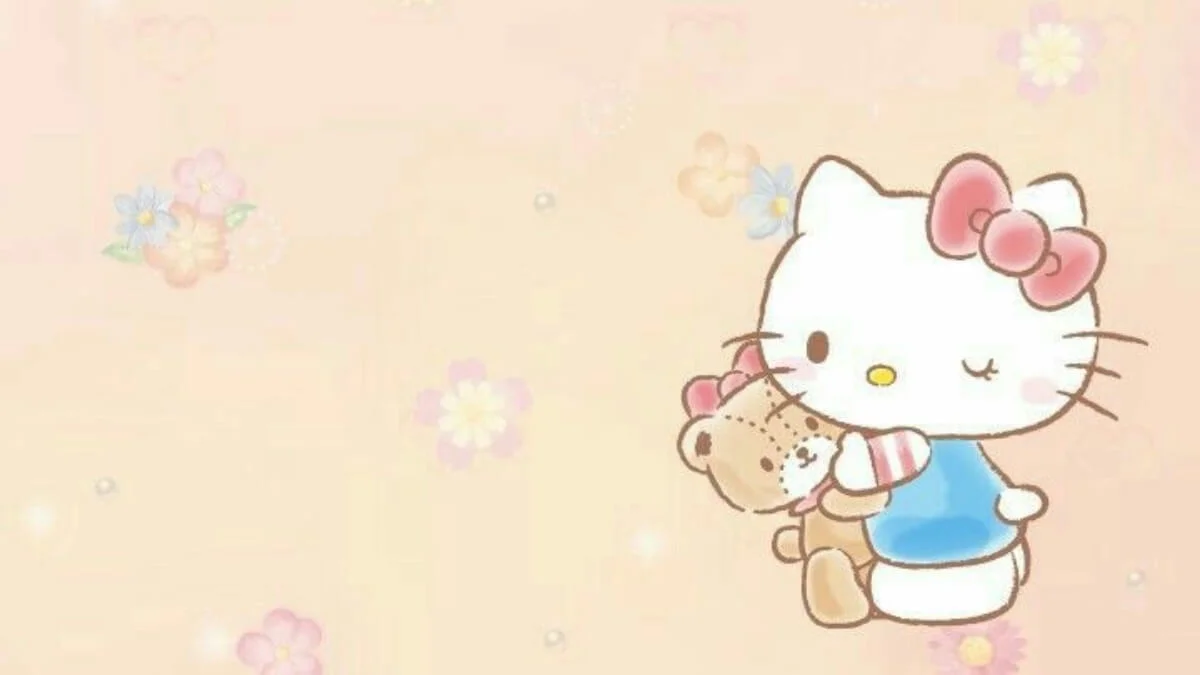 hình nền hello kitty ôm gấu bông ấm áp
