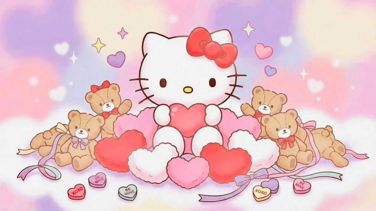 hình nền hello kitty trái tim ngọt ngào