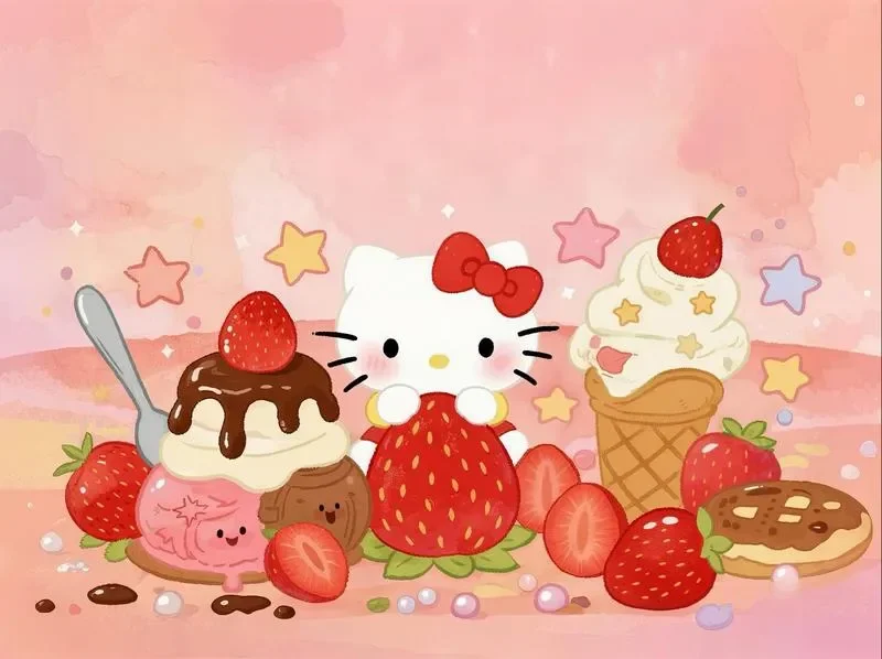 60 Hình Nền iPad Hello Kitty tối giản màu hồng kem dịu đậm phong cách Sanrio