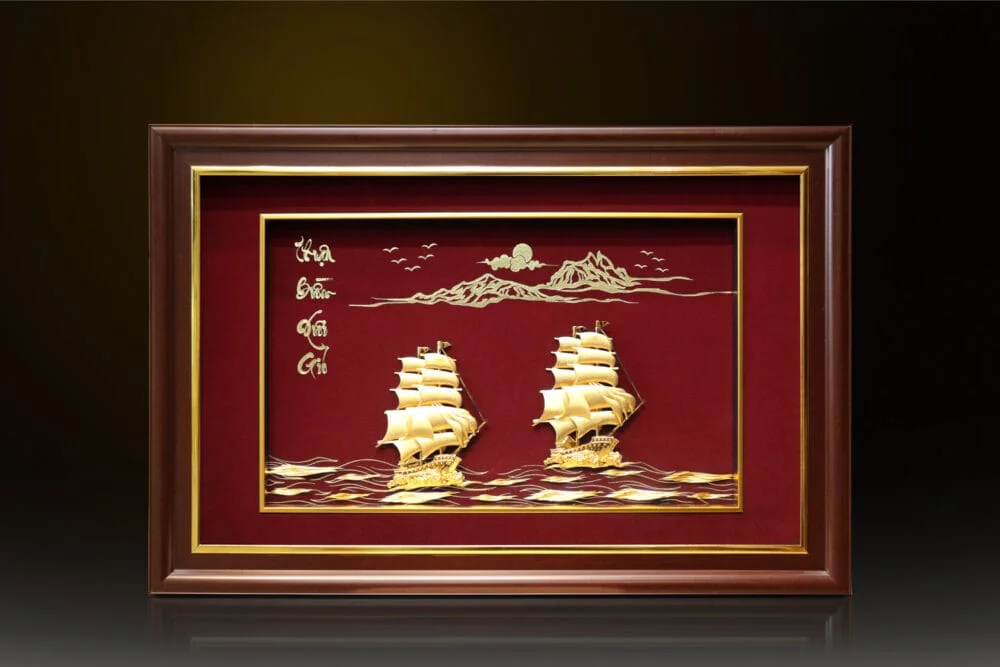 Tranh đôi thuyền buồm mạ vàng tài lộc