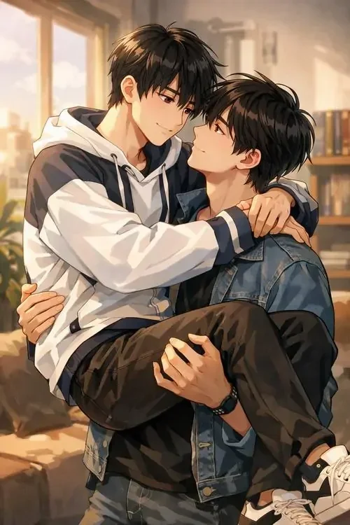 Hình ảnh anime lãng mạn về chủ đề sẽ gầy không với hai chàng trai đang ôm nhau