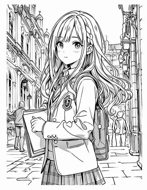 50 Tranh tô màu Học Sinh phong cách Anime Nhật Bản dễ thương đồng phục gọn gàng