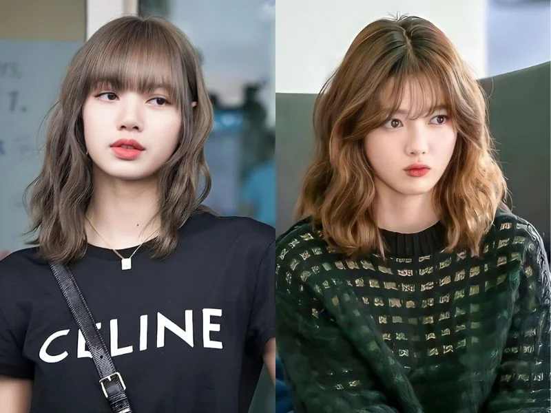 Lisa và Kim Yoojung với tóc ngắn ngang vai xoăn sóng nước và mái bằng