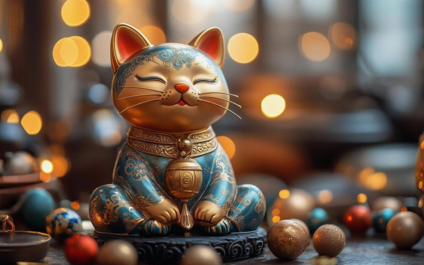 Mèo chiêu tài giữa ánh đèn lung linh