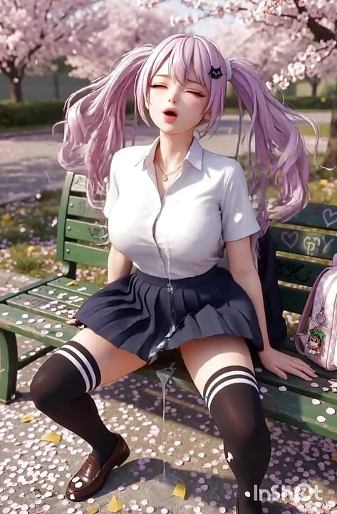 Nữ sinh hentai lông hồng cosplay thủ dâm và đụ ngoài trời trên băng ghế công viên