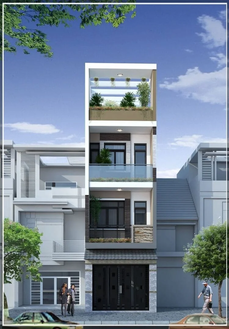 Mẫu nhà bốn tầng đẹp, hiện đại pha lẫn truyền thống