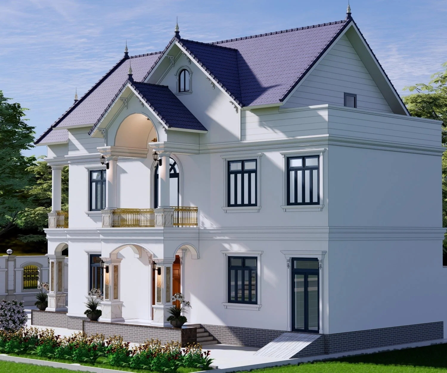 Mẫu biệt thự 2 tầng kiểu Pháp cổ điển