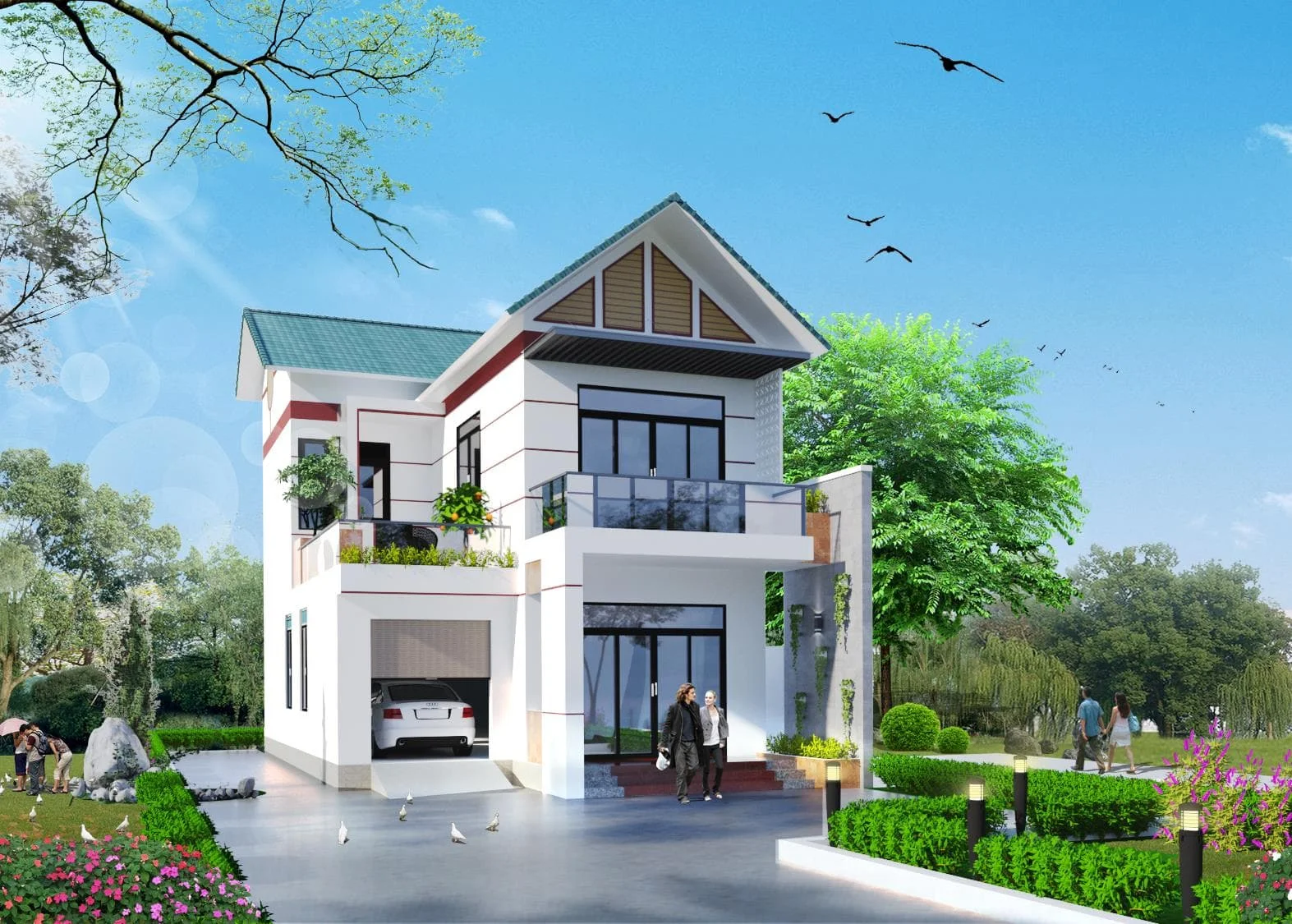 Mẫu nhà biệt thự 2 tầng mái thái đẹp hiện đại
