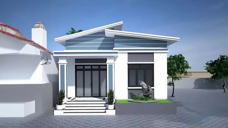 Mẫu nhà mái lệch đẹp, hiện đại với thiết kế tối giản