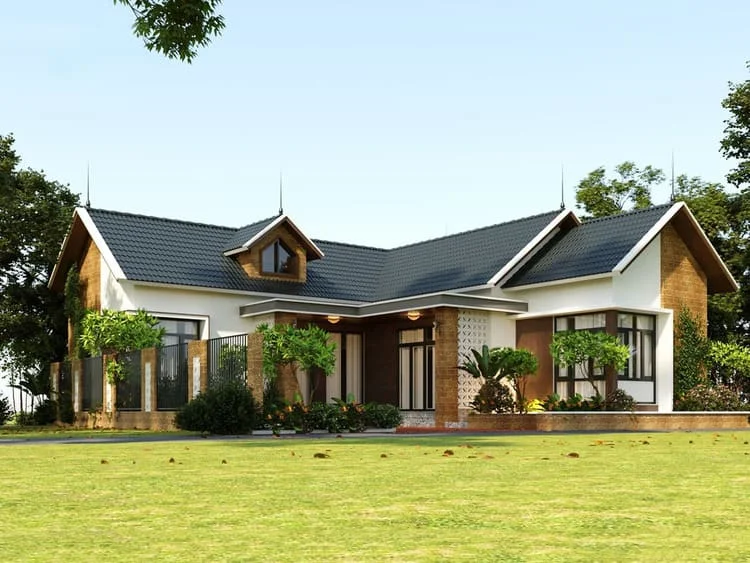 Mẫu nhà một tầng đẹp, sân vườn rộng
