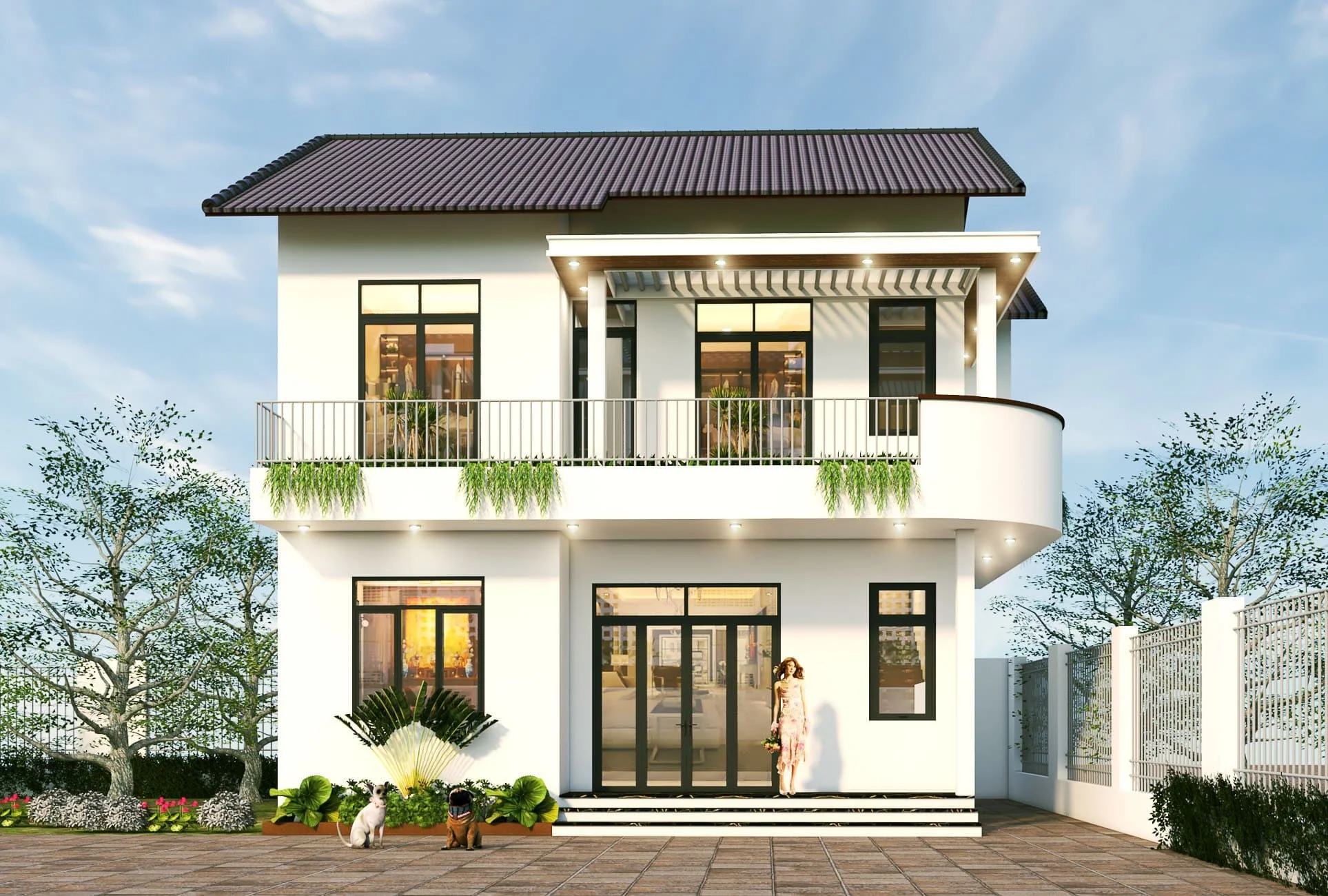 Mẫu nhà 2 tầng mái bằng hiện đại