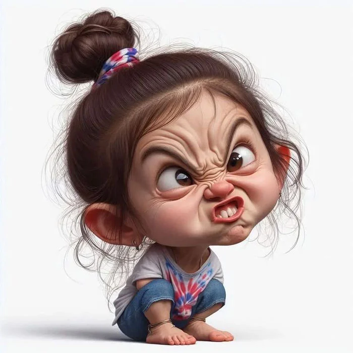 Hình ảnh cô bé hoạt hình với biểu cảm gương mặt xấu xí
