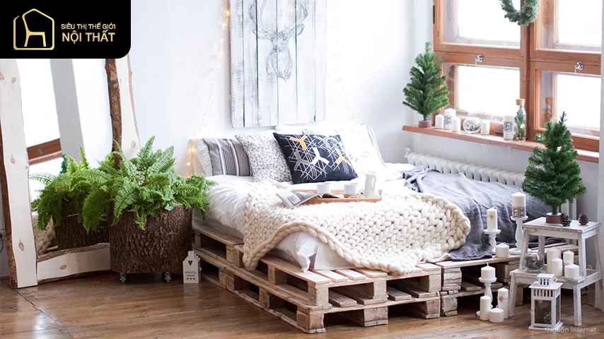 Ý tưởng decor phòng ngủ với giường pallet gỗ đẹp và hiện đại