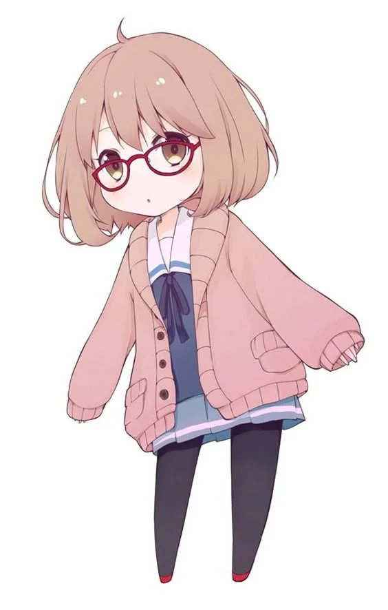 Ảnh dễ thương của một cô bé anime chibi đeo kính và mặc áo len hồng.
