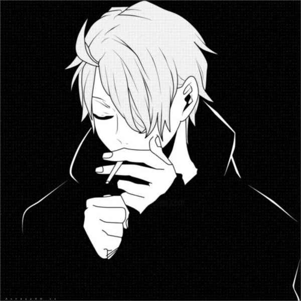 avatar đen trắng phong cách anime chàng trai hút thuốc