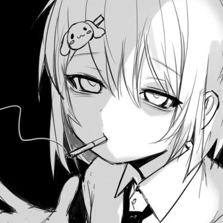 Avatar đen trắng anime cô gái hút thuốc cá tính