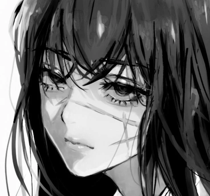 Ảnh avatar đen trắng phong cách anime với ánh mắt buồn đầy nghệ thuật