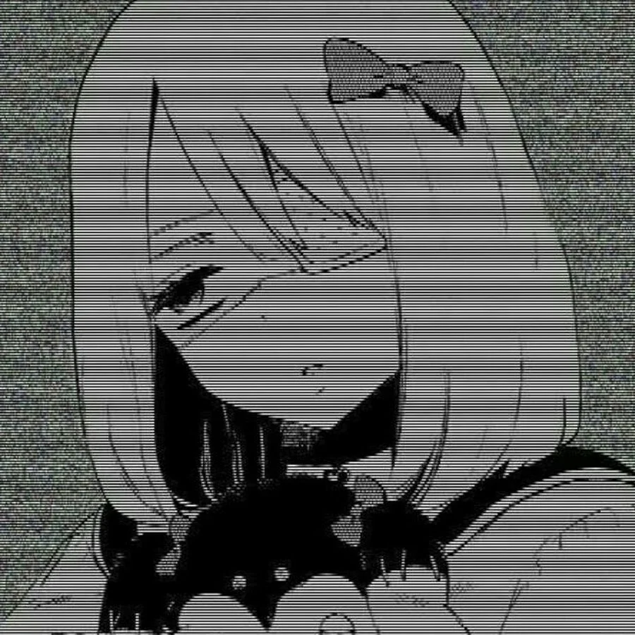 Hình ảnh avatar đen trắng phong cách anime với hiệu ứng kẻ sọc độc đáo.