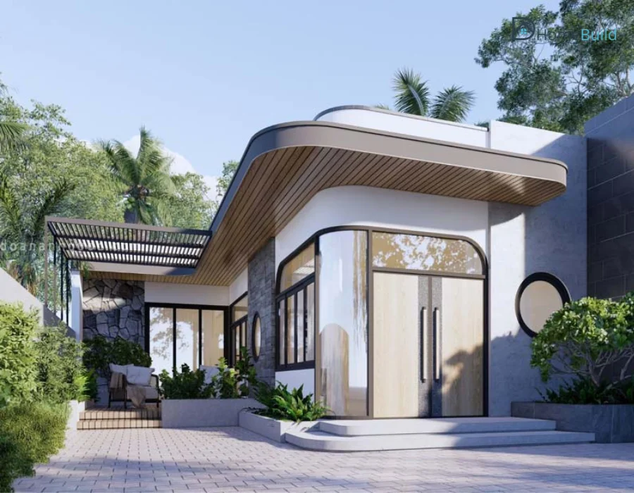 Mẫu nhà cấp 4 mái bằng chữ L hiện đại, thời thượng