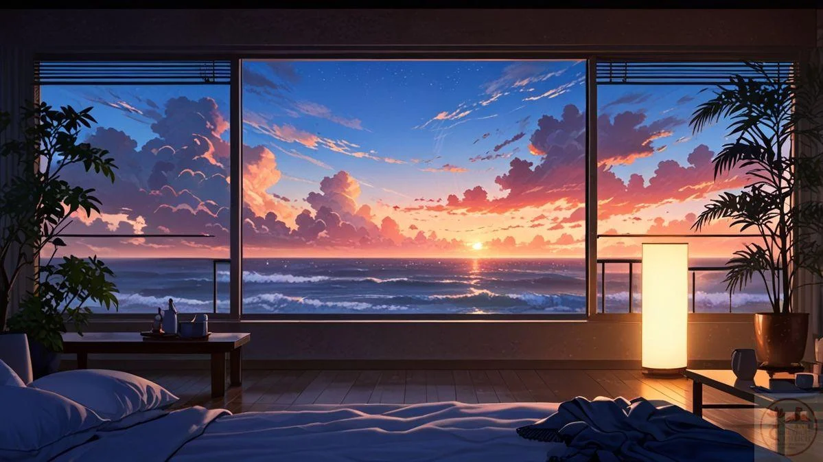 Cảnh hoàng hôn nhìn từ phòng ngủ tạo cảm giác chill