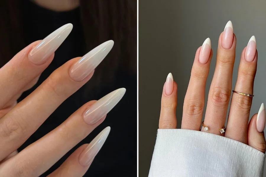 Nail ombre trắng ở đầu móng, nhẹ nhàng và tinh tế