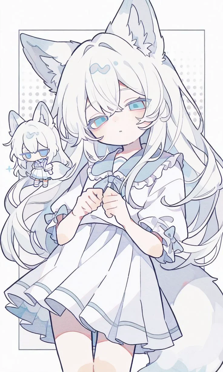 hình ảnh anime nữ cute với mái tóc trắng và tai thú dễ thương